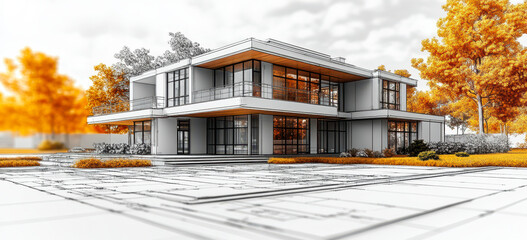 Poster - modern multifamily housing complex architectural blueprint floor plans design
