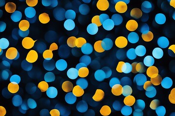 Poster - A blurred background of blue and yellow bokeh lights creating a vibrant, festive atmosphere.