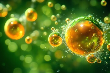Poster - Abstract image of glowing bubbles in a green background, suggesting scientific or environmental themes.