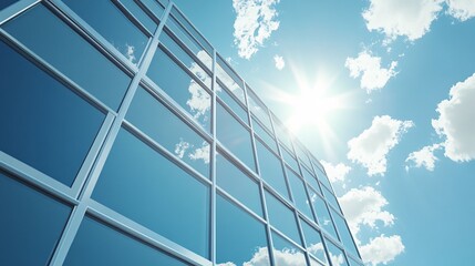 Aufkleber - Sunlight is reflecting on a modern glass skyscraper facade