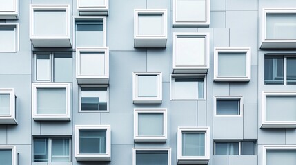 Wall Mural - Modern building facade showing protruding windows creating abstract pattern