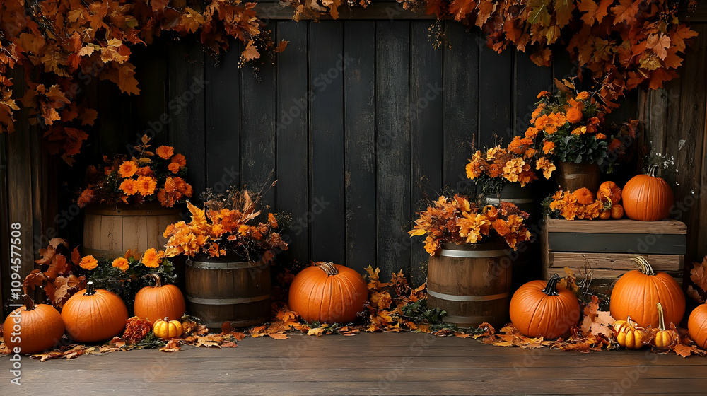 Autumn Background with Pumpkins and Flowers Illustration Stock ...