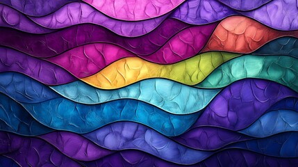 Aufkleber - A vibrant abstract design featuring flowing waves in various shades of purple, blue, and green.