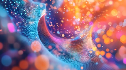 Poster - Abstract particles flowing across colorful bokeh lights background