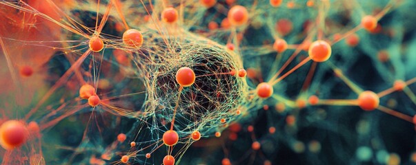 Aufkleber - Network nodes connecting, creating complex structure, representing data flow and communication