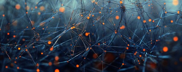 Poster - Neural network transmitting data with glowing nodes and connections