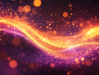 Poster - A vibrant wave of sparkling particles in warm hues of orange and purple.