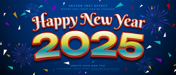 Wall Mural - happy new year 2025 text effect, vector graphic style