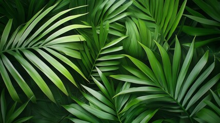 Poster - A close up of green leaves with a lush green background. The leaves are large and full, giving the impression of a dense forest. Concept of tranquility and natural beauty