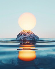 Poster - Abstract glowing sphere floating above smooth reflective surface minimalist composition surreal environment stunning visuals
