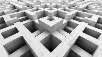 Poster - Exploring abstract mazelike patterns contemporary art space digital artwork bold monochrome tones top view unique design concepts