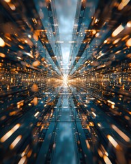 Poster - Dynamic display of abstract geometric led light patterns in urban settings digital art futuristic atmosphere aerial view advanced technology