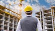© netsay - Professional construction engineer in standard safety gear observing building progress at a construction site during daytime, showcasing modern infrastructure development and teamwork.