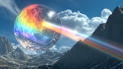Poster - Spectacular rainbow sphere over majestic mountains digital art nature scenic view vibrant conceptual imagery