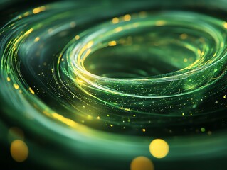 Aufkleber - Abstract swirling green and gold patterns with glowing particles.