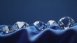 © Екатерина Чумаченко - variety of ethical lab grown diamonds in different cuts and sizes, arranged on a sleek, modern surface of blue velvet , showcasing their versatility, minimal royal blue background with copy space