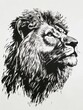 © Art Resources - woodcut illustration of portrait of lion, on white background