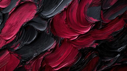 Wall Mural - A deep, abstract background with rich crimson and jet-black brush strokes, layered to give a stormy, swirling appearance. Hints of dark wine red and coal black merge in sweeping.