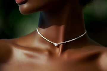 Sticker - Black woman collarbone wearing chic necklace jewelry diamond.