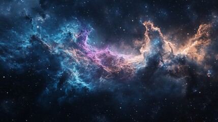 Poster - A beautiful and colorful galaxy with a purple and blue cloud in the middle. The stars are scattered throughout the sky, creating a sense of depth and wonder