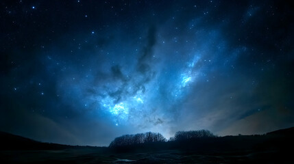 Wall Mural - Night Sky Astrophotography: Milky Way Galaxy Shining Brightly Over Silhouetted Trees