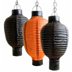 Wall Mural - Orange and black paper lanterns hanging, adding a touch of festive charm