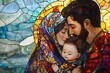 © Lubos Chlubny - Holy family embracing in stained glass window, depicting love and unity
