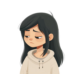 Wall Mural - Sad girl, light background, flat style. AI generate illustration