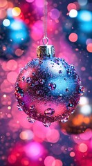Wall Mural - sparkling holiday ornament hanging amidst shimmering lights and vibrant colors in a festive atmosphe