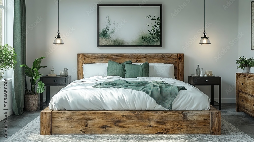 Stock photo of a Design a bright and cozy modern farmhouse master ...