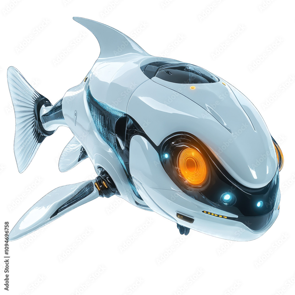 Futuristic robotic fish with glowing features and sleek design isolated ...