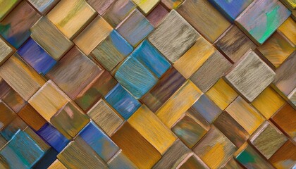 Canvas Print - abstract textured of wood cube background pattern in colorful shape design. modern retro design styl