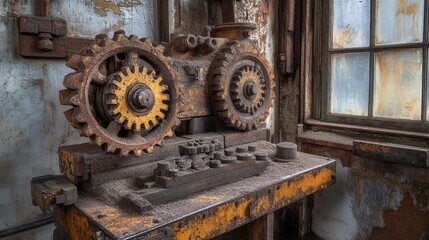 Canvas Print - Rusty Gears and Industrial Decay in a Abandoned Factory