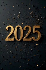 Wall Mural - Happy New Year with the text “2025”. Gold color. Holiday card. New Year banner.