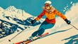 © TensorSpark - Vibrant pop art poster of a woman skiing, capturing dynamic motion and retro style.
