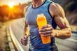 © Introvertia - Man running on road with orange sports drink bottle highlighting energy and hydration