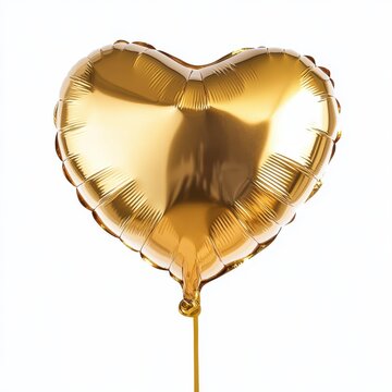 Gold heart shaped balloon isolated on white background