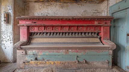 Wall Mural - A Red Piano Abandoned in a Crumbling Building