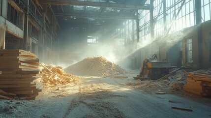 Canvas Print - Abandoned Industrial Building with Dust and Debris