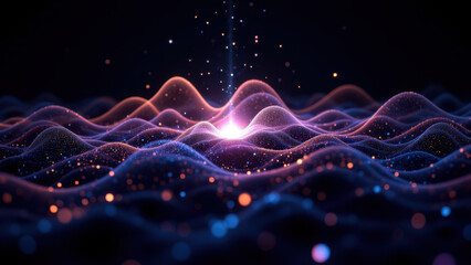 Wall Mural - Dynamic abstract high-tech background with futuristic wave patterns and glowing particles.