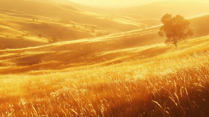 Wall Mural - Golden Hour in the Rolling Hills: A Serene Landscape