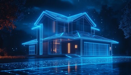 Aufkleber - Innovative real estate professional with holographic displays of homes, smart technology panels, and a glowing, futuristic urban atmosphere