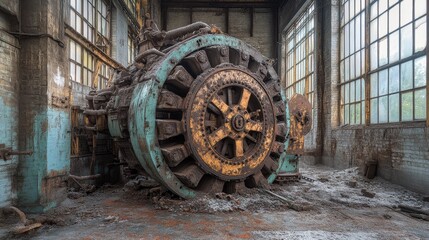 Wall Mural - Rusty Industrial Machine in an Abandoned Factory