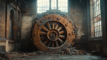 Wall Mural - A Rusty Industrial Gear Wheel in a Abandoned Factory