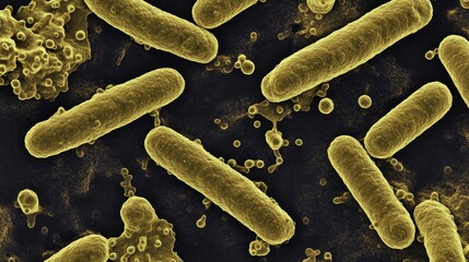 Poster - Close-up microscopic shot of Clostridium Difficile bacteria, a pathogen responsible for gastrointestinal infections, under a high-powered lens