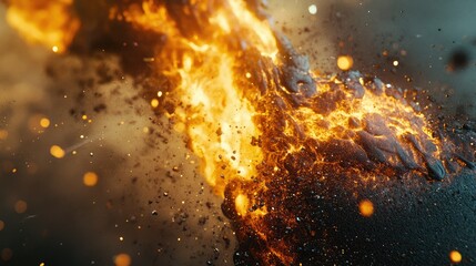 Aufkleber - Close-up of a chemical spill caused by a missile attack on an industrial oil tank, with flames and toxic leakage creating a hazardous environment