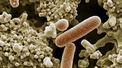 Poster - Microscopic view of Clostridium Difficile bacteria, which causes gastrointestinal infections, displayed with detailed focus on the pathogen's structure