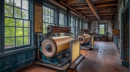 Wall Mural - Abandoned Industrial Building with Vintage Machinery and Natural Light