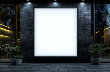 Aufkleber - A blank white outdoor advertising stand or sandwich board template. A clear street signage board situated beside some pots of plants. The background texture of a standee at the entrance of a shop or