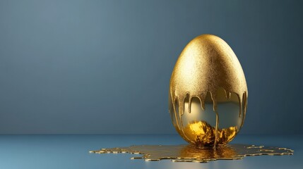 Abstract image depicting a golden egg melting, dripping onto a surface, symbolizing concepts of loss, fragility, or the fleeting nature of value and wealth.